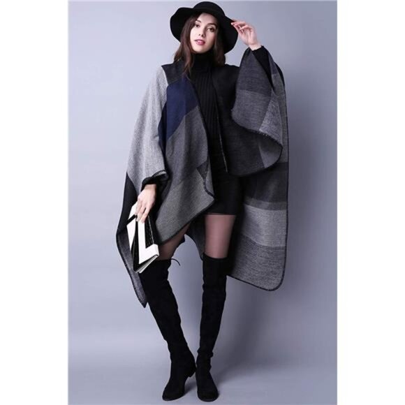 Women's Warm Shawl Wrap – Winter Cape Cardigan Sweater, Open Front Poncho - Picture 5 of 6